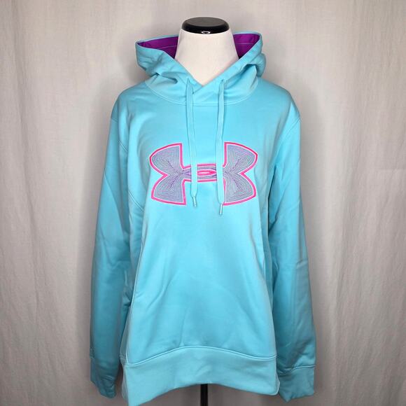 Under Armour Light Blue Purple Big Logo Fleece Storm Hoodie Sweatshirt NWT XL - Picture 1 of 10